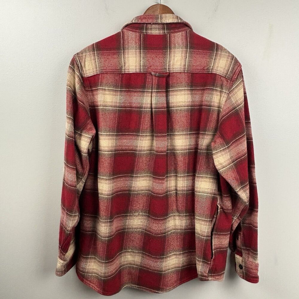 Orvis Men’s Medium Shacket Long Sleeve Shirt Red Beige Pocket Button Up Heavy - Picture 12 of 13